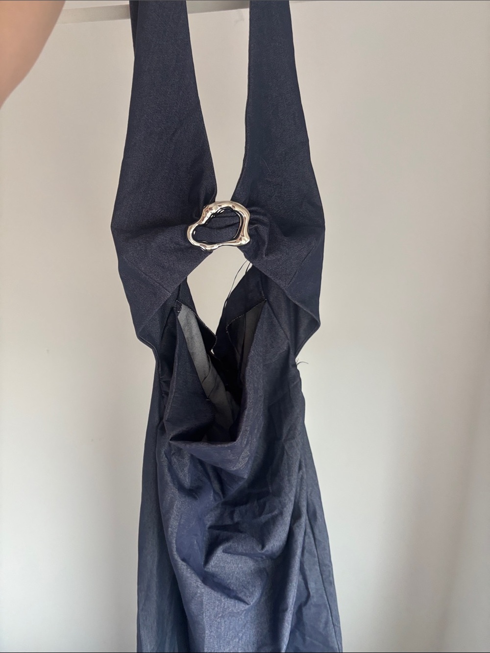 Zara Navy Blue Halter Dress with Silver Ring Detail